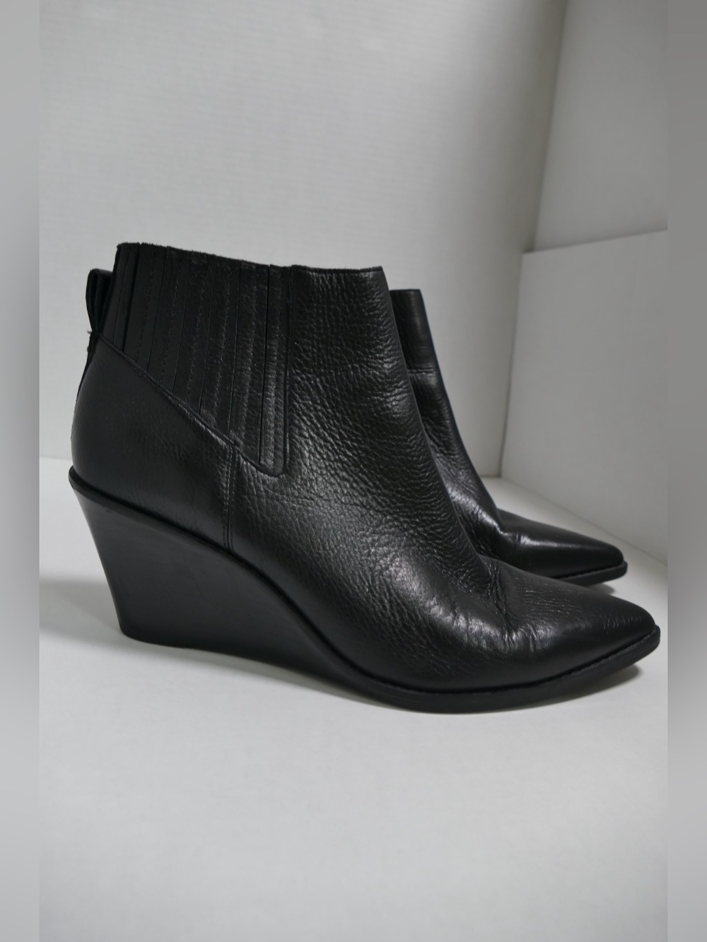 Women’s Black Leather Wedge Ankle Boots